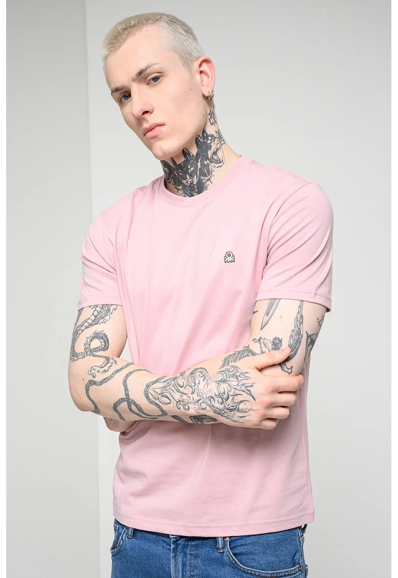 Tricou regular fit cu decolteu la baza gatului, Roz prafuit