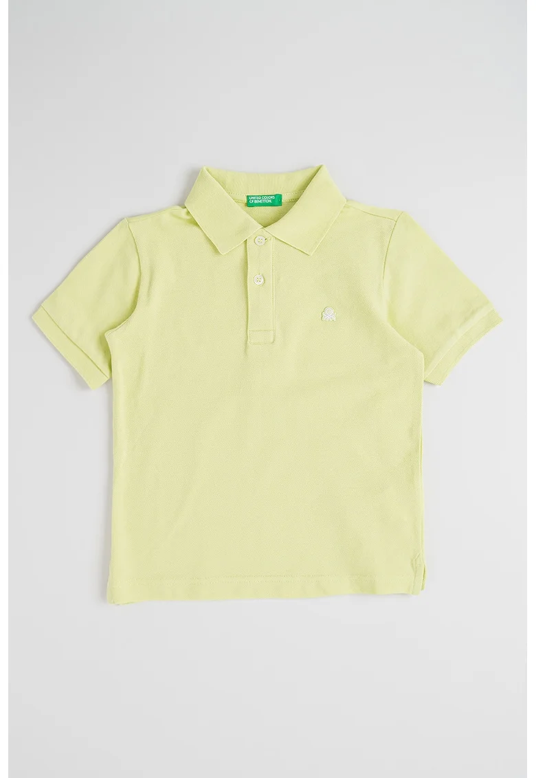 Tricou polo din bumbac pique cu aplicatie logo discreta, Verde fistic