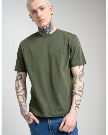 Tricou din bumbac cu decolteu la baza gatului, Sage Green