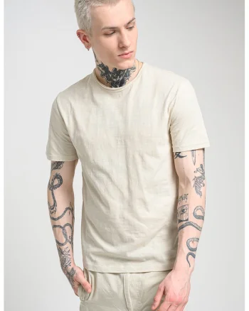 Tricou din bumbac cu decolteu la baza gatului, Bej deschis
