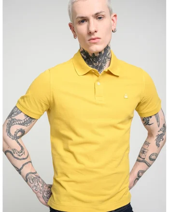 Tricou polo regular fit cu aplicatie logo discreta, Galben sofran