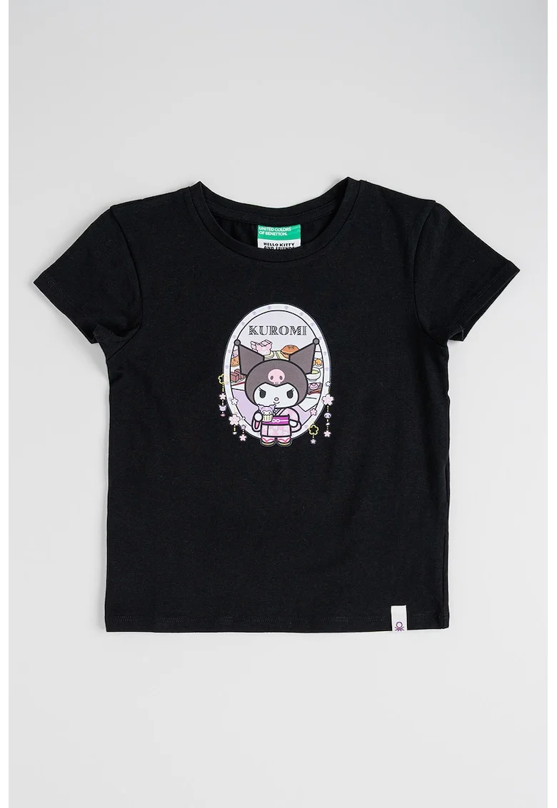 Tricou cu imprimeu Kuromi, Negru/Maro/Lila deschis