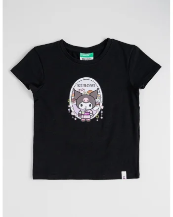 Tricou cu imprimeu Kuromi, Negru/Maro/Lila deschis