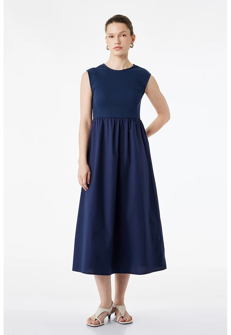 Rochie midi din amestec de bumbac, Albastru ultramarin