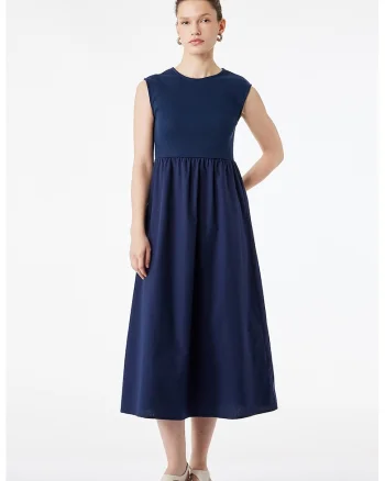 Rochie midi din amestec de bumbac, Albastru ultramarin