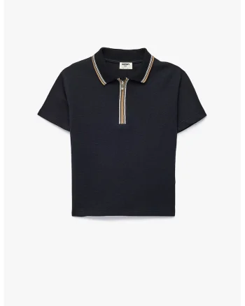 Tricou polo cu fenta cu fermoar, Bleumarin