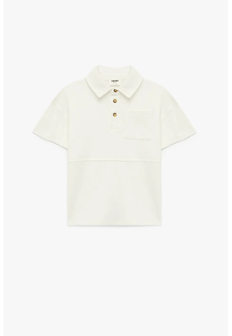 Tricou polo cu fenta cu nasturi, Alb