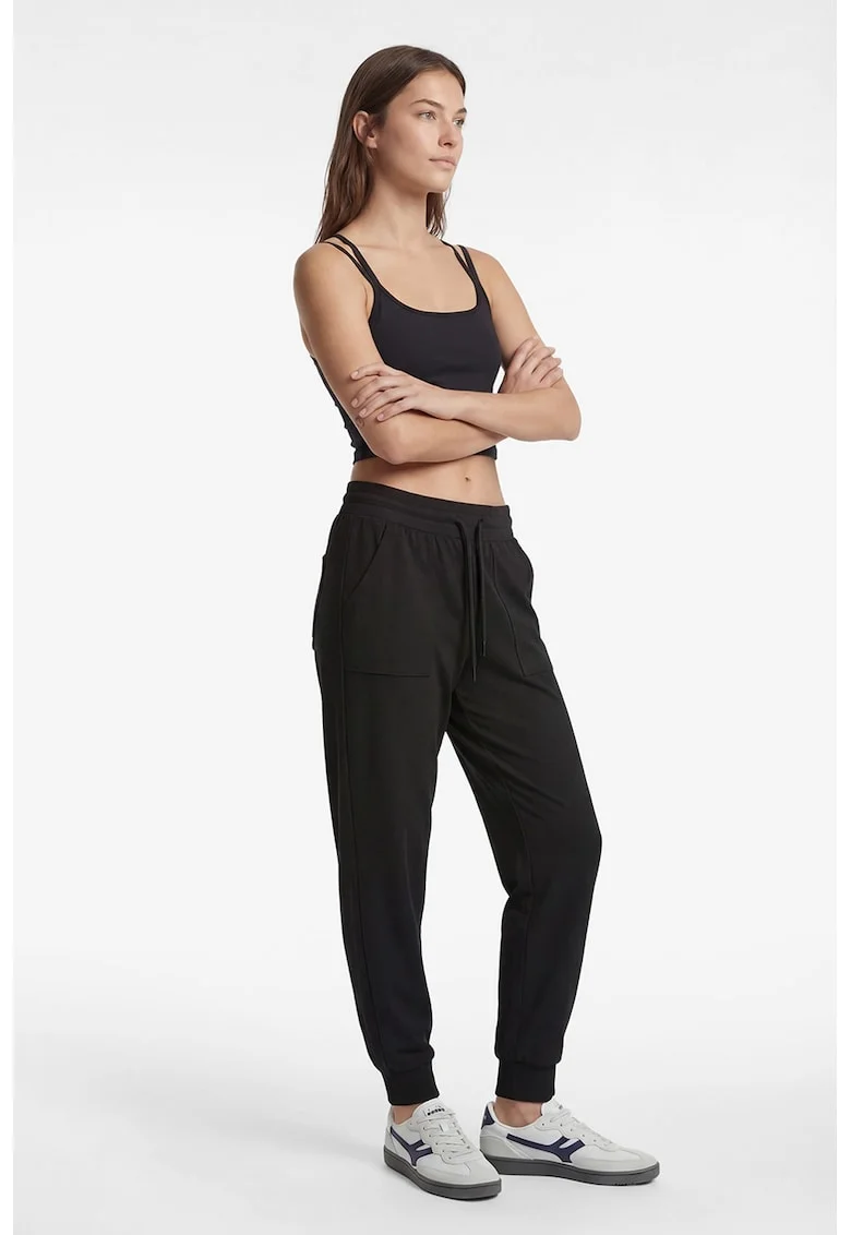 Pantaloni de trening cu talie inalta si snur, Negru