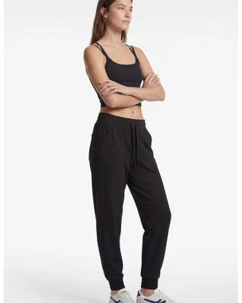 Pantaloni de trening cu talie inalta si snur, Negru