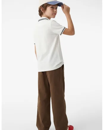 Tricou polo cu fermoar scurt, Alb