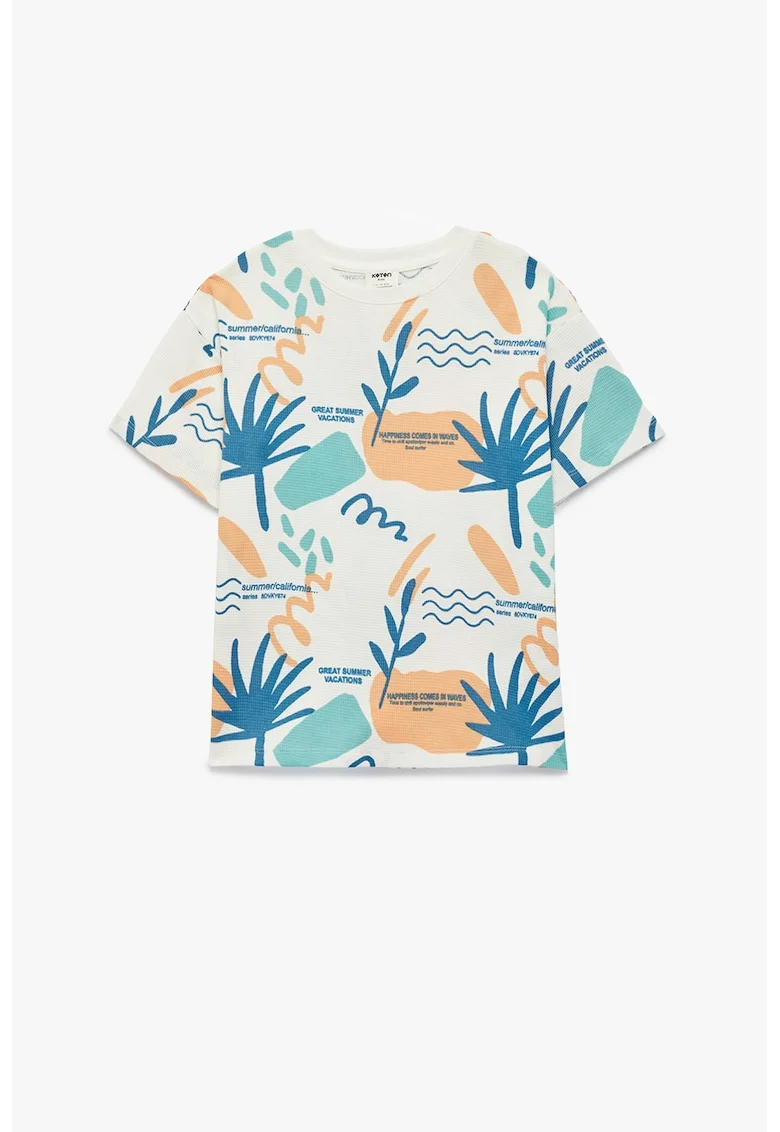 Tricou de bumbac cu imprimeu, Portocaliu/Albastru/Crem