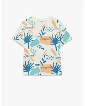 Tricou de bumbac cu imprimeu, Portocaliu/Albastru/Crem