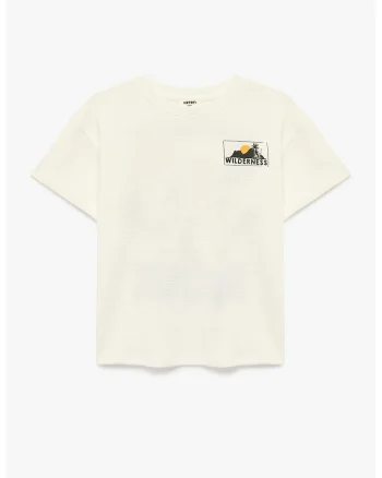Tricou cu decolteu la baza gatului, din bumbac, Crem