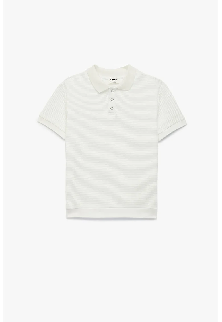 Tricou polo cu fenta cu capse, Alb