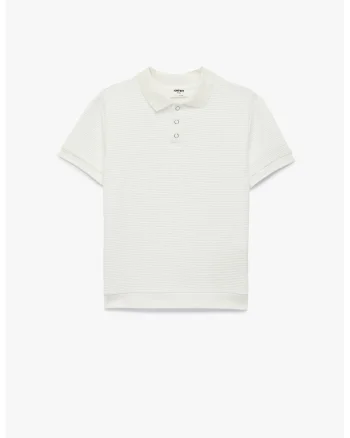 Tricou polo cu fenta cu capse, Alb