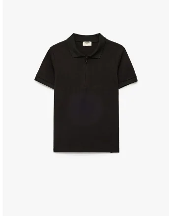 Tricou de bumbac cu fermoar scurt, Negru
