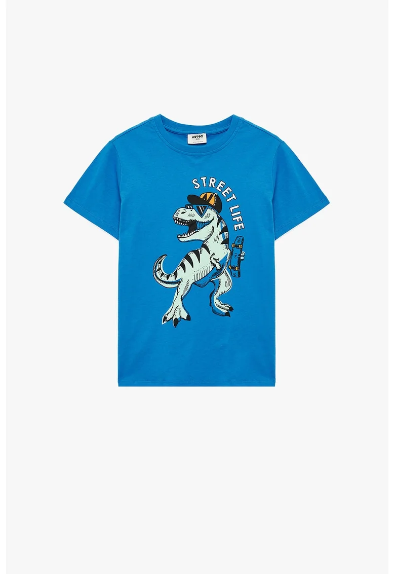Tricou de bumbac cu imprimeu frontal, Albastru
