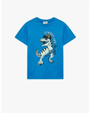 Tricou de bumbac cu imprimeu frontal, Albastru