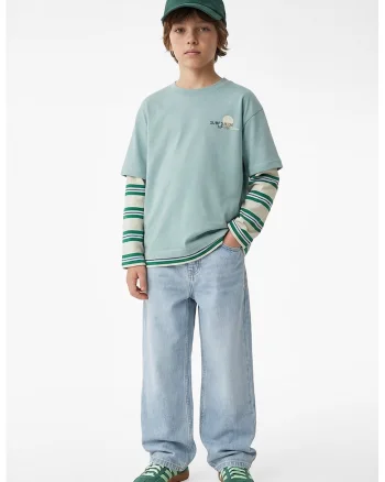 Tricou de bumbac cu maneci cazute, Verde pal