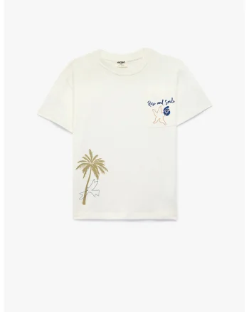 Tricou de bumbac cu buzunar pe piept, Alb