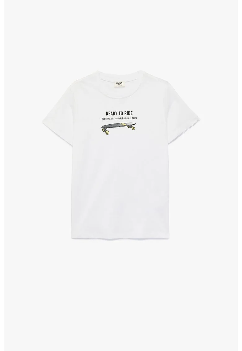 Tricou de bumbac cu imprimeu pe piept, Alb