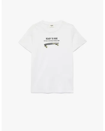 Tricou de bumbac cu imprimeu pe piept, Alb