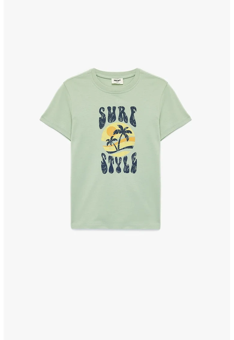 Tricou de bumbac cu imprimeu grafic, Verde pal