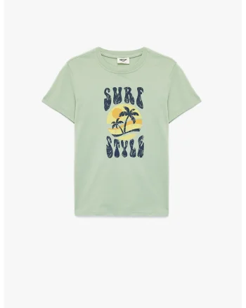 Tricou de bumbac cu imprimeu grafic, Verde pal