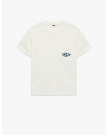 Tricou de bumbac cu buzunar aplicat pe piept, Crem