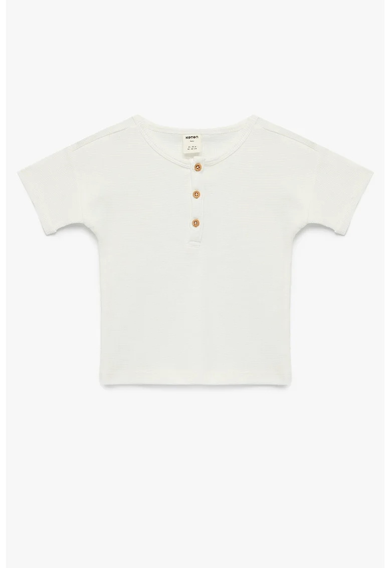 Tricou uni cu fenta cu nasturi, Alb