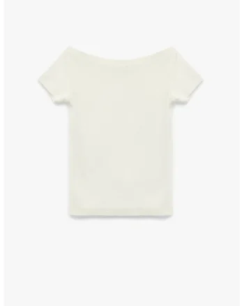 Tricou din amestec de modal cu decolteu barcuta, Alb
