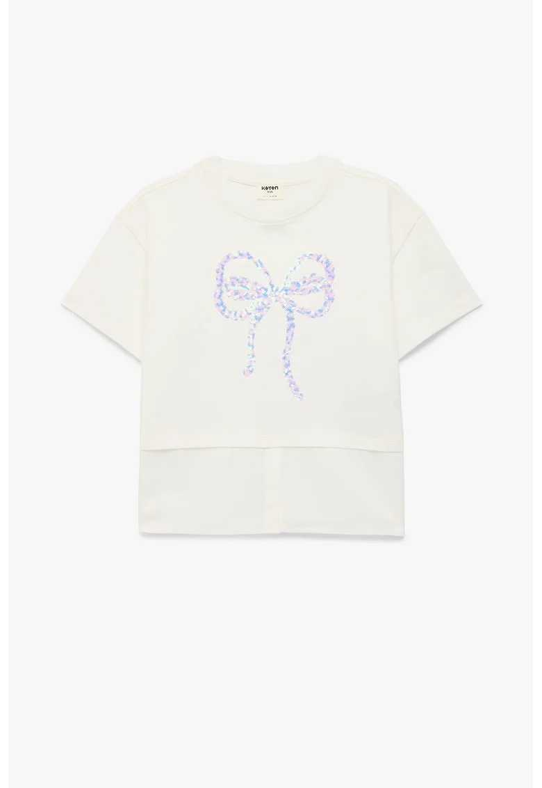Tricou cu decolteu la baza gatului si paiete, Alb