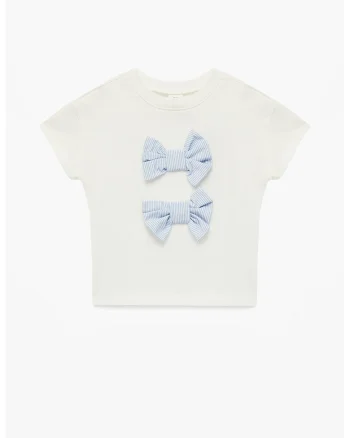 Tricou de bumbac cu funde, Alb