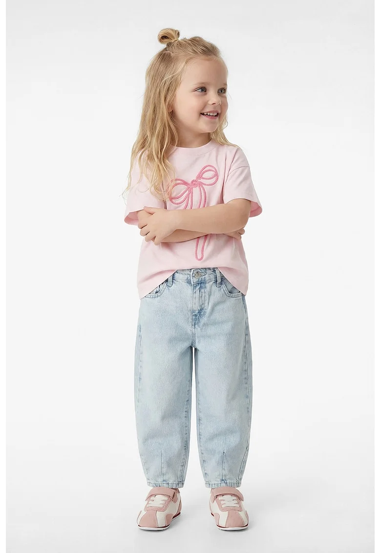 Tricou de bumbac cu funda brodata, Roz pastel