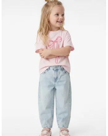 Tricou de bumbac cu funda brodata, Roz pastel