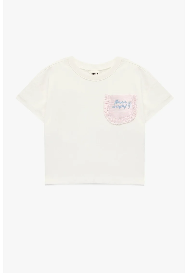 Tricou cu decolteu la baza gatului si buzunar contrastant pe piept, Alb