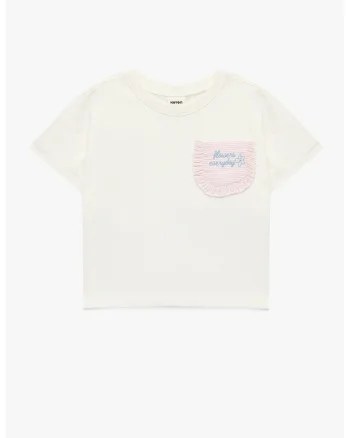 Tricou cu decolteu la baza gatului si buzunar contrastant pe piept, Alb