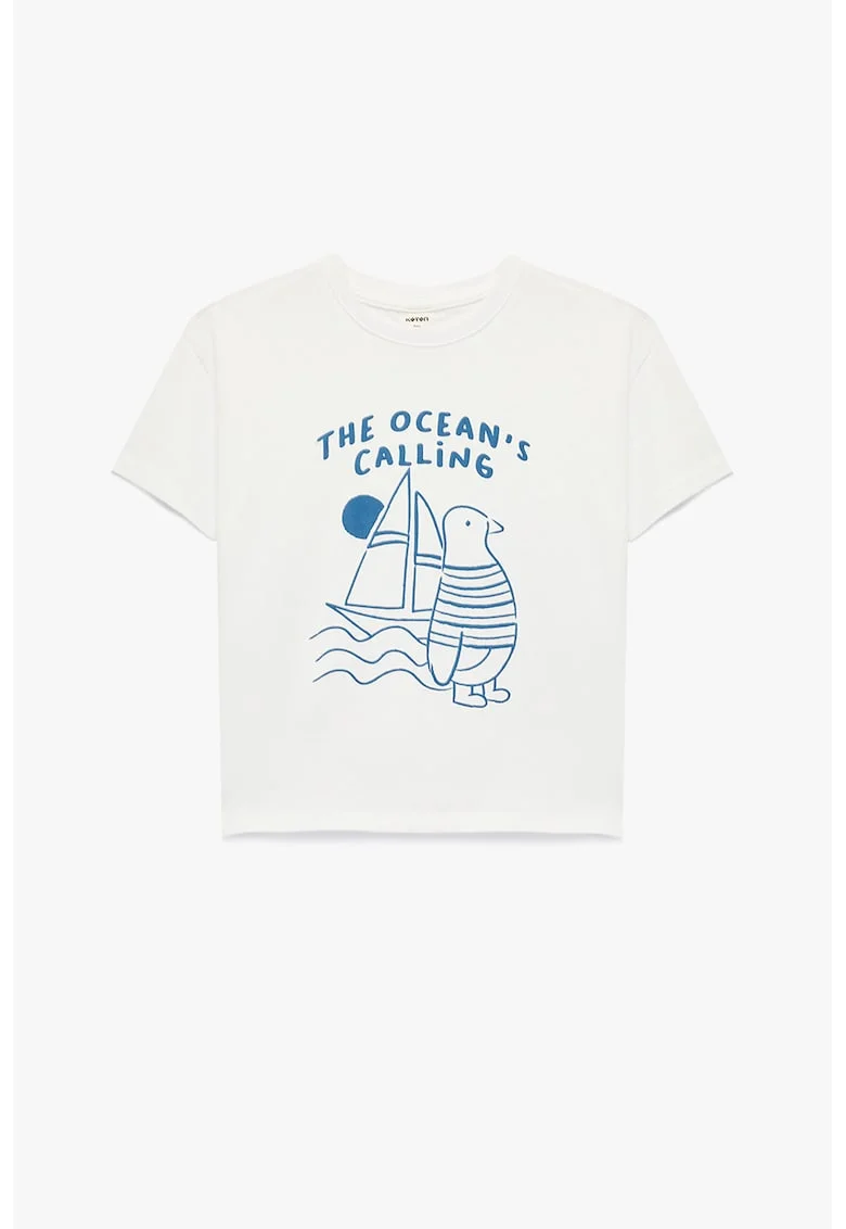 Tricou de bumbac cu imprimeu grafic, Alb/Albastru