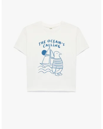 Tricou de bumbac cu imprimeu grafic, Alb/Albastru