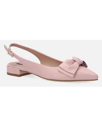 Pantofi din piele cu varf ascutit si aplicatie cu fundita