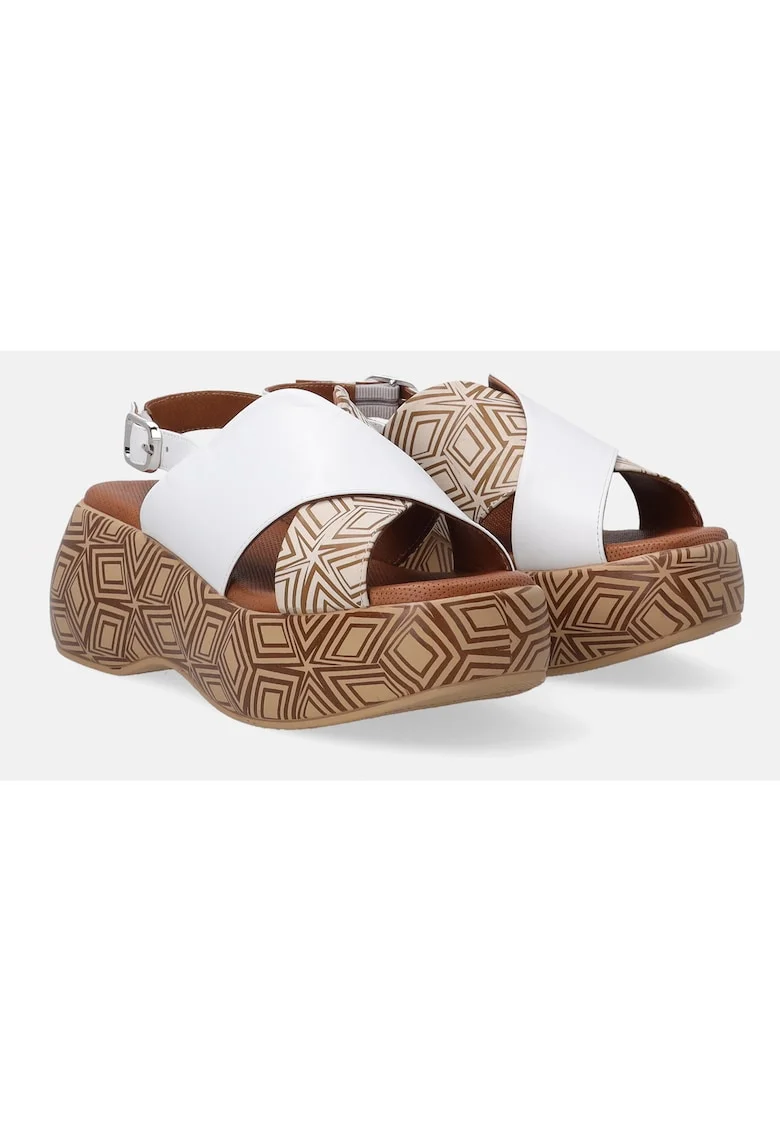 Sandale din piele cu platforma si model grafic