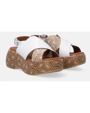 Sandale din piele cu platforma si model grafic