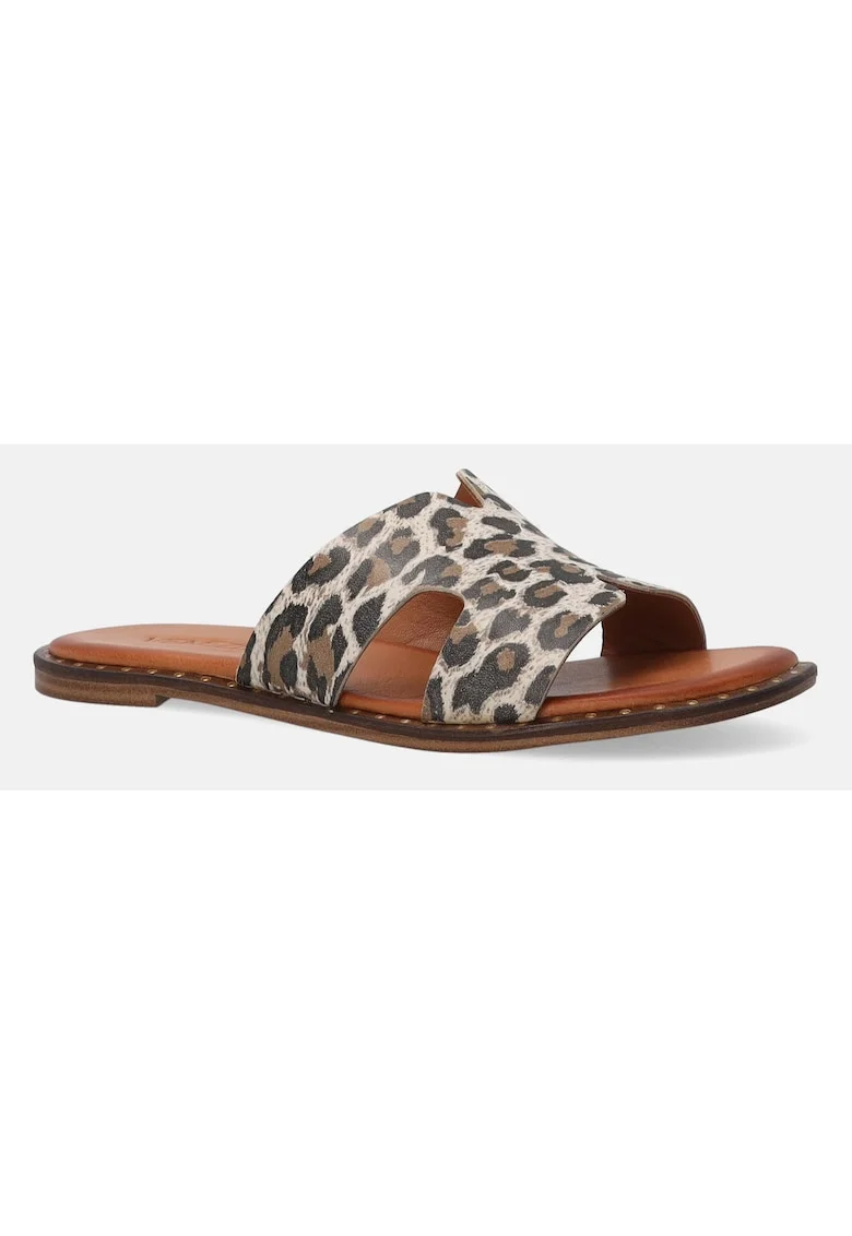 Papuci din piele cu imprimeu animal print si decupaje