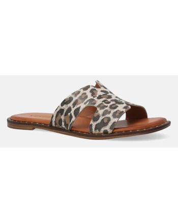 Papuci din piele cu imprimeu animal print si decupaje