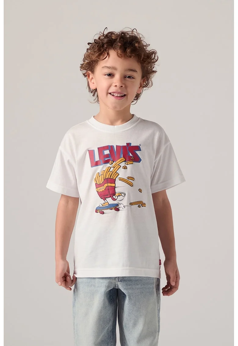 Tricou lejer cu imprimeu grafic Fries on the, Alb optic