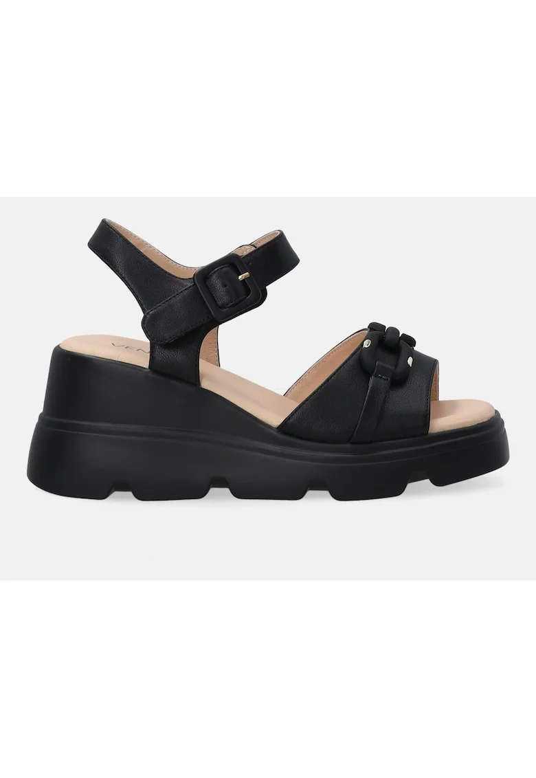 Sandale din piele cu platforma, Negru