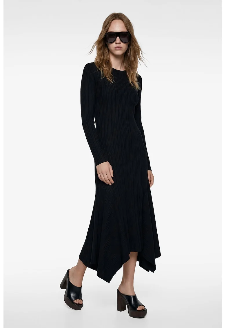 Rochie asimetrica striata, Negru