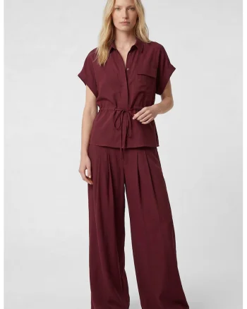 Pantaloni ampli cu plirui, din amestec de modal, Rosu