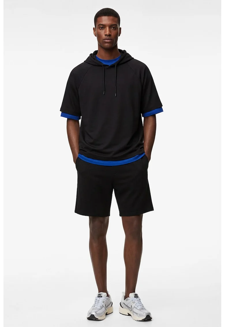 Pantaloni scurti de trening regular fit, Negru