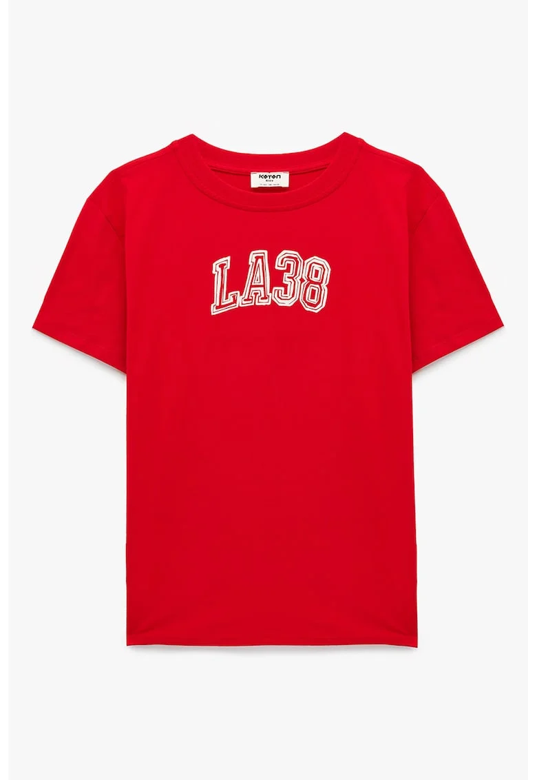 Tricou de bumbac cu imprimeu text, Rosu